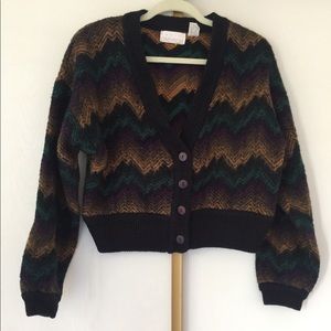 Vintage chevron print chunky cropped cardigan